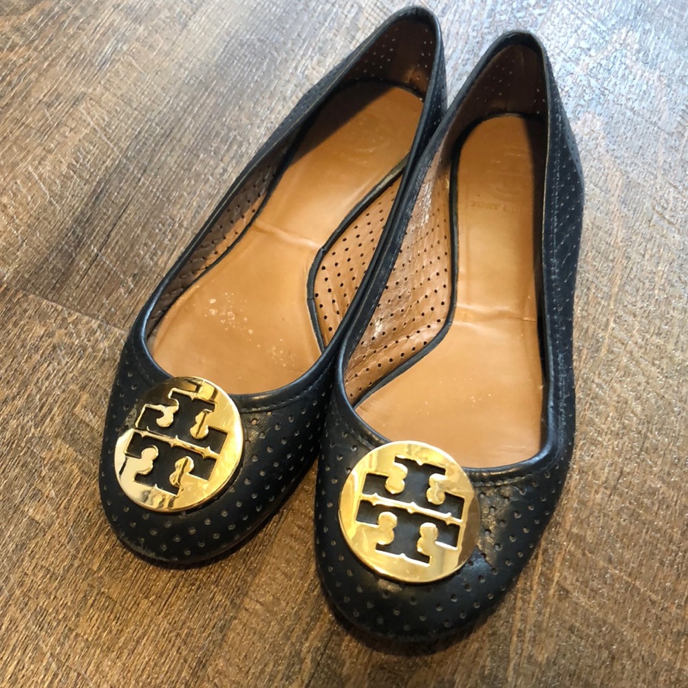 Used Tory Burch flats, size 8/navy blue.